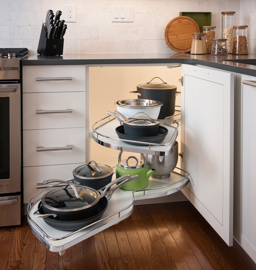 КОМПЛЕКТ левый, Леманс 600 мм, H 720-900, Арена КЛАССИК, 2 полки, 2 доводчика, цвет ХРОМ Kessebohmer | официальный магазин