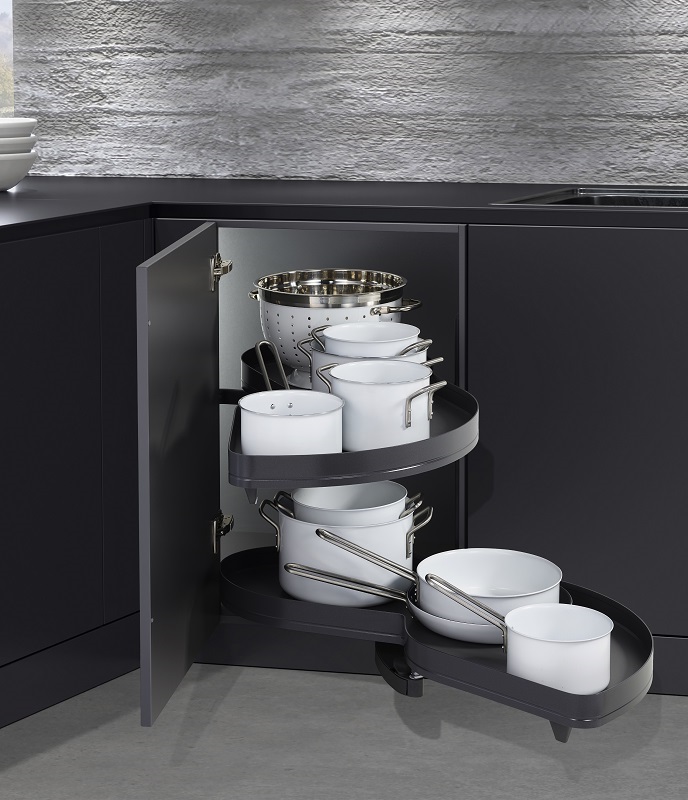 КОМПЛЕКТ правый, Леманс 400 мм, H 720-900, Арена ПЬЮР, 2 полки, 2 доводчика, цвет АНТРАЦИТ Kessebohmer | официальный магазин